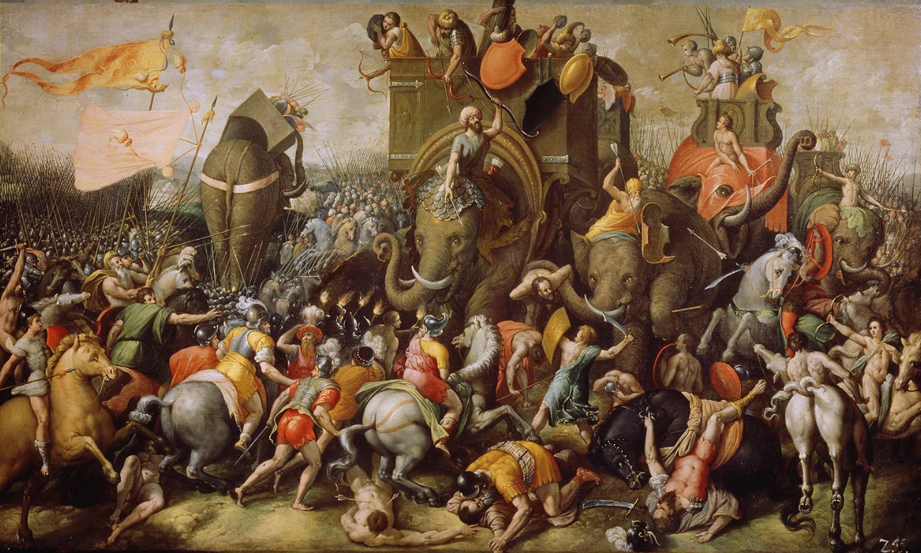 Zama Savaşı, Giulio Romano'dan sonra bilinmeyen bir sanatçı tarafından tuval üzerine yağlıboya, 16. yüzyıl; Puşkin Güzel Sanatlar Müzesi, Moskova.